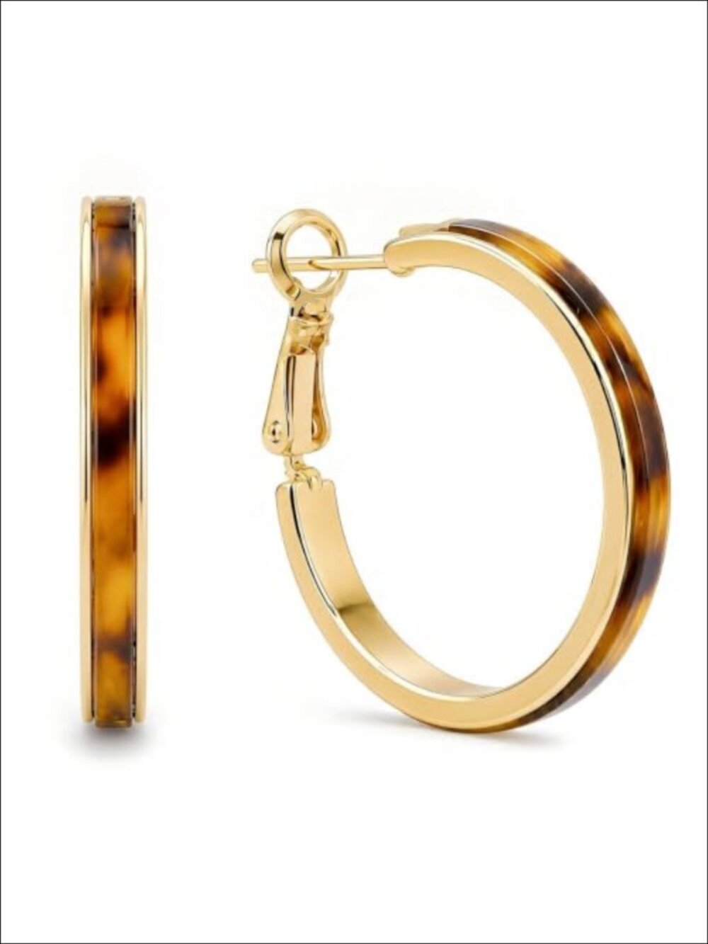 Gold Plated Tortoise Shell Hoop Earrings Dainty Lightweight